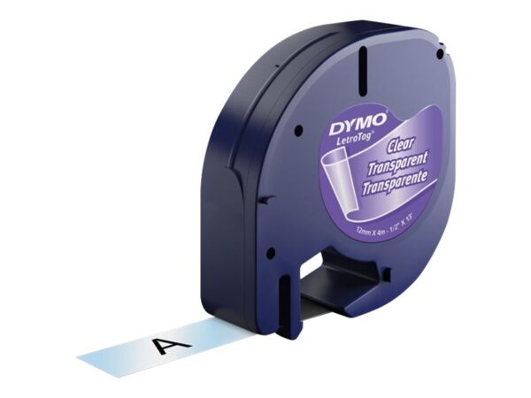 DYMO LT PLASTIC LABELS BLACK/CLEAR 1/2" X 13'