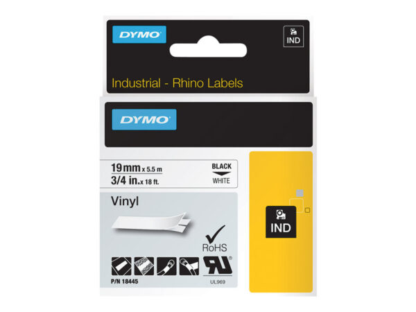 DYMO IND VINYL LABELS BLACK/WHITE 3/4" X 18'