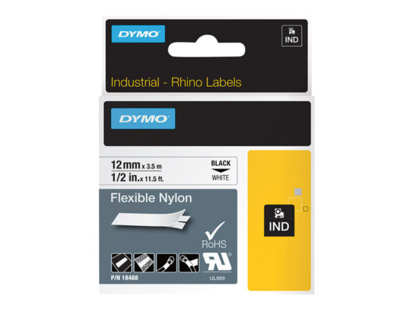 DYMO IND FLEXIBLE NYLON BLACK/WHITE 1/2" X 11.5'