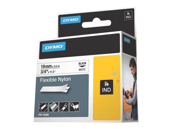 DYMO IND FLEXIBLE NYLON BLACK/WHITE 3/4" X 11.5'